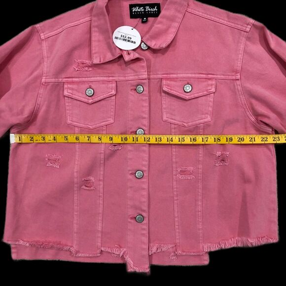 NWT White Birch Black Label Pink Distressed 100% Cotton Oversized Denim Jacket M - Picture 6 of 13